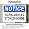 Signmission No Valuables Stored Inside, 10 in W x Rectangle, Vinyl Decal OS-2PACK-NS-D-710-L-15026 - alternate 2